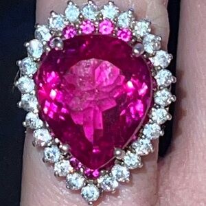 Vintage Sterling Silver Pink Pear Halo Gemstone Ring Sz 8 *read*